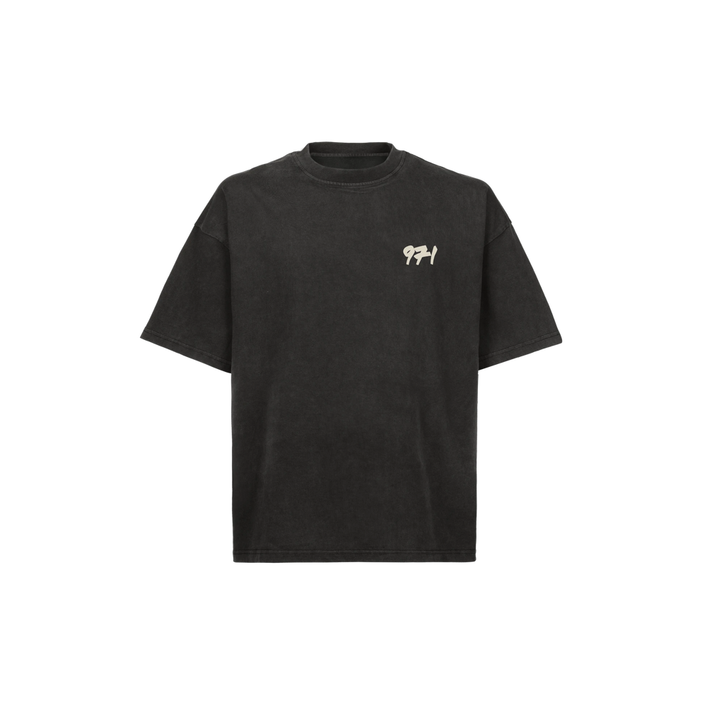 971 Core Tee in Vintage Black, front, with the 971 mark on the left chest