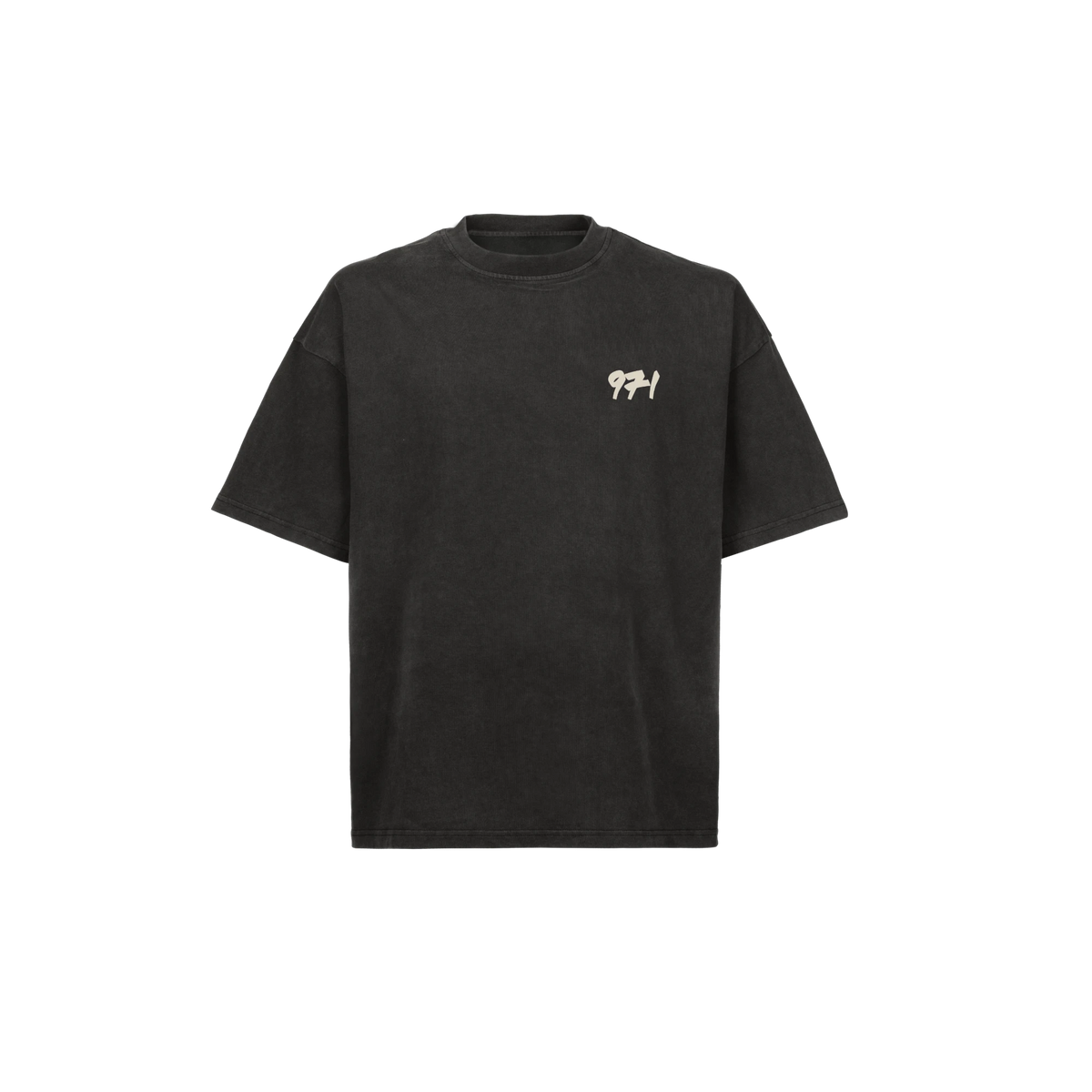 971 Core Tee in Vintage Black, front, with the 971 mark on the left chest