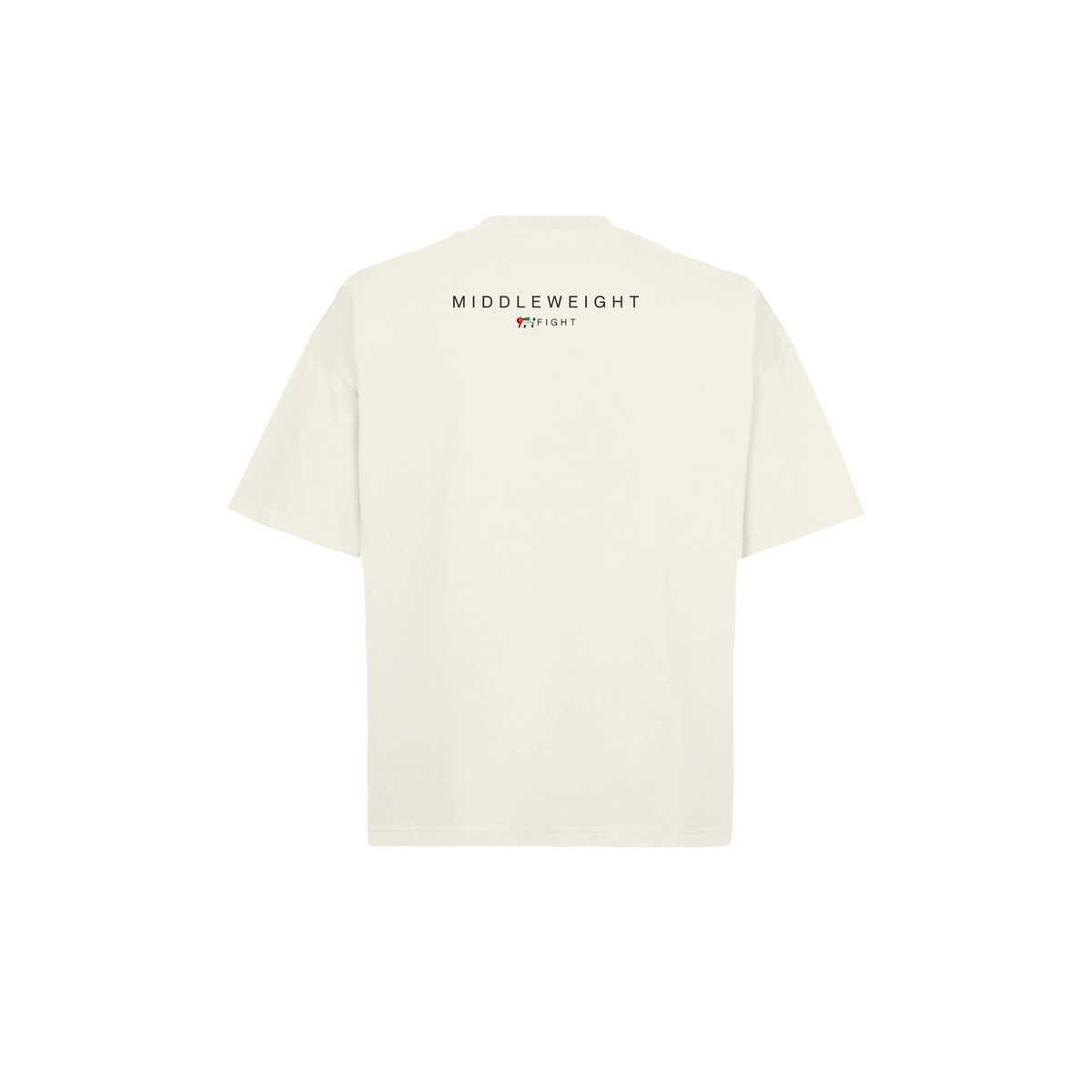 971 Core Tee, Boxy, in Vintage White, back, with the weight class print below the collar