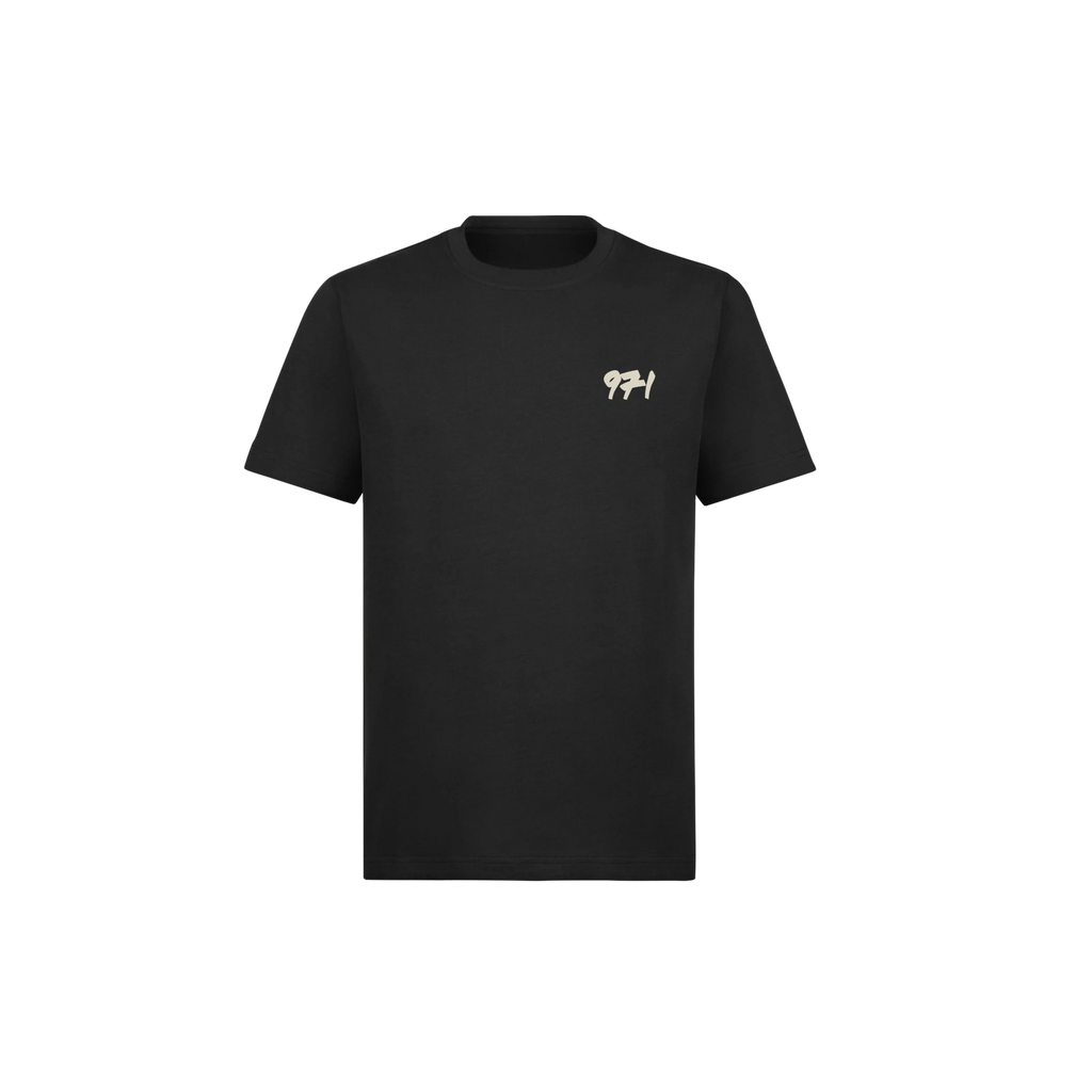 971 Core Tee, Regular, in Black, front, with the sand 971 mark on the left chest