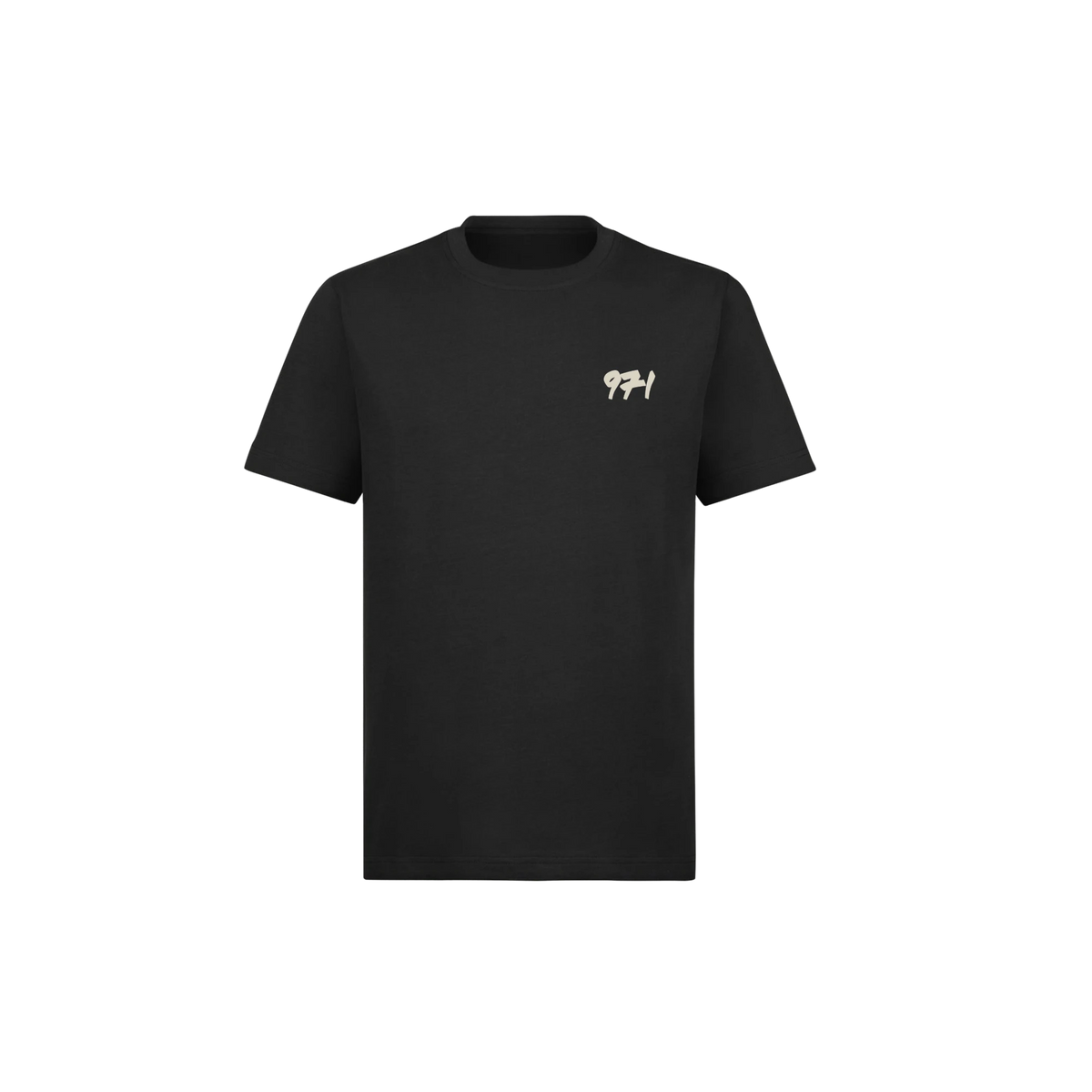 971 Core Tee, Regular, in Black, front, with the sand 971 mark on the left chest
