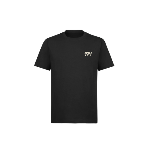 971 Core Tee, Regular, in Black, front, with the sand 971 mark on the left chest