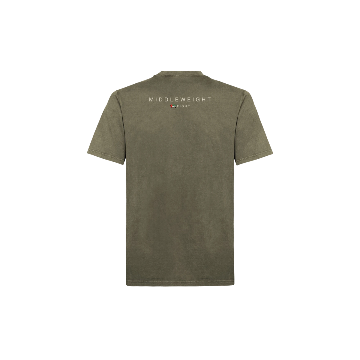 971 Core Tee, Regular, in Vintage Olive, back, with the weight class print below the collar