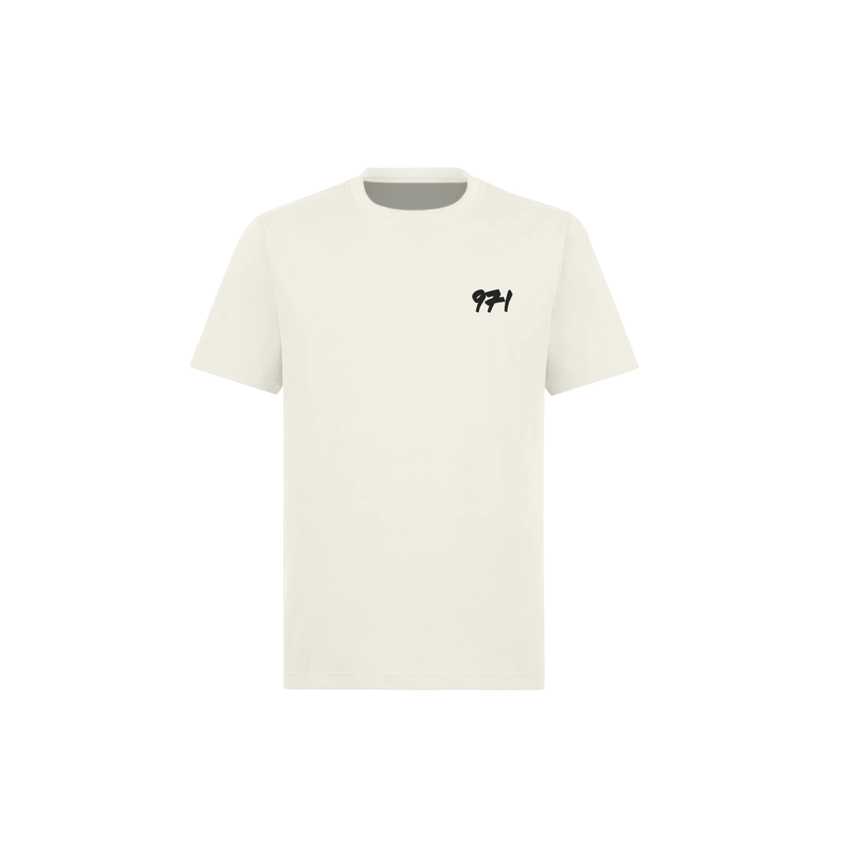 971 Core Tee, Regular, in Vintage White, front, with the black 971 mark on the left chest